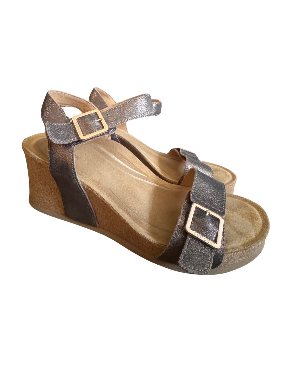 Aetrex Lexa Bronze Metallic Leather Wedge Sandals Size 10